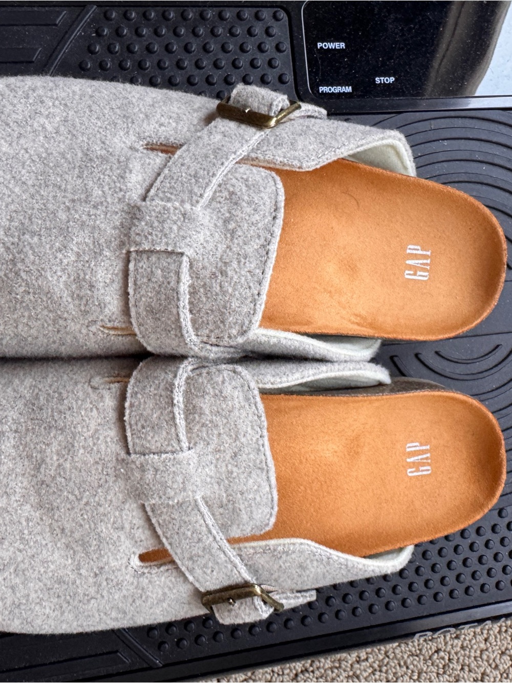 GAP Gray Felt Slide Mules with Tan Insole
